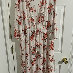 White and Pink Floral Kimono